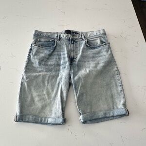 Blue Jean Shorts with Cuffed Hem and Distressed Details